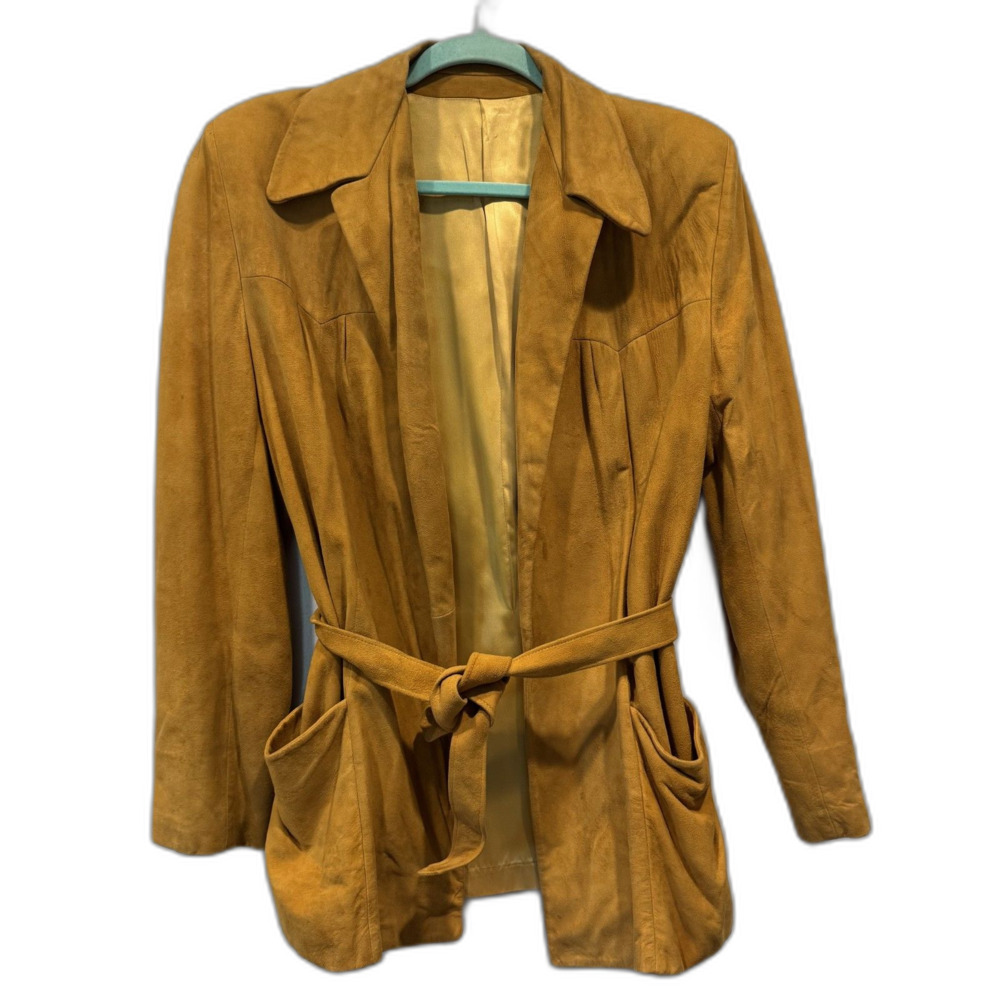Vintage Scully Jacket Tan Suede Belted Open Front Western Boho Ranch Women sz 12